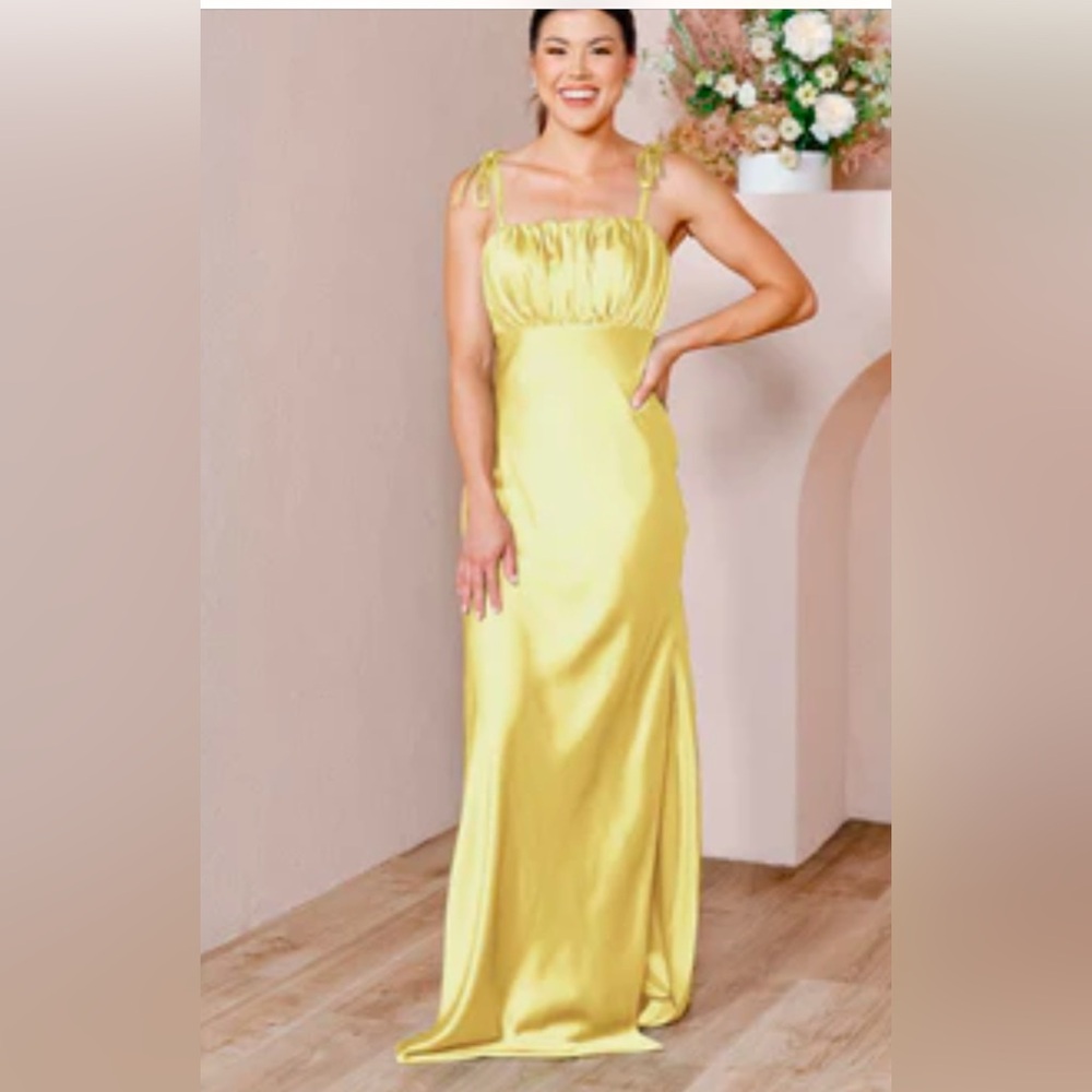 Brooke Satin Yellow Dress by Revelry